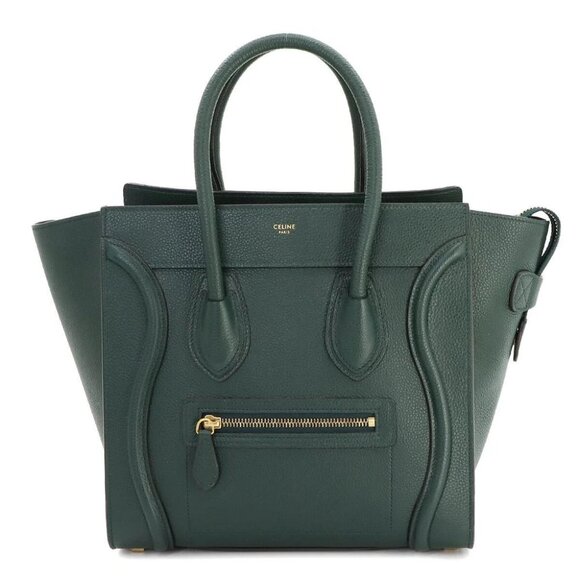 CELINE Luggage Micro Shopper Hand Bag Leather Dark green 167793 Purse 90265851